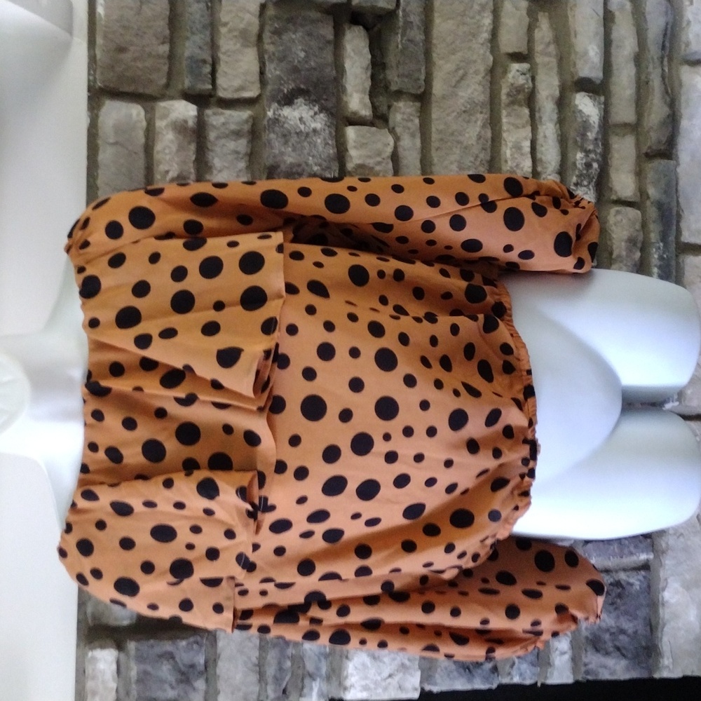 L camel and black polkadot Blouse